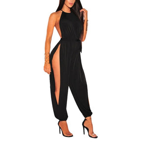 Frauen aushöhlen Jumpsuit Lässige ärmellose O-Neck Gürtel Jumpsuit Sexy Lace Up Slim Strampler