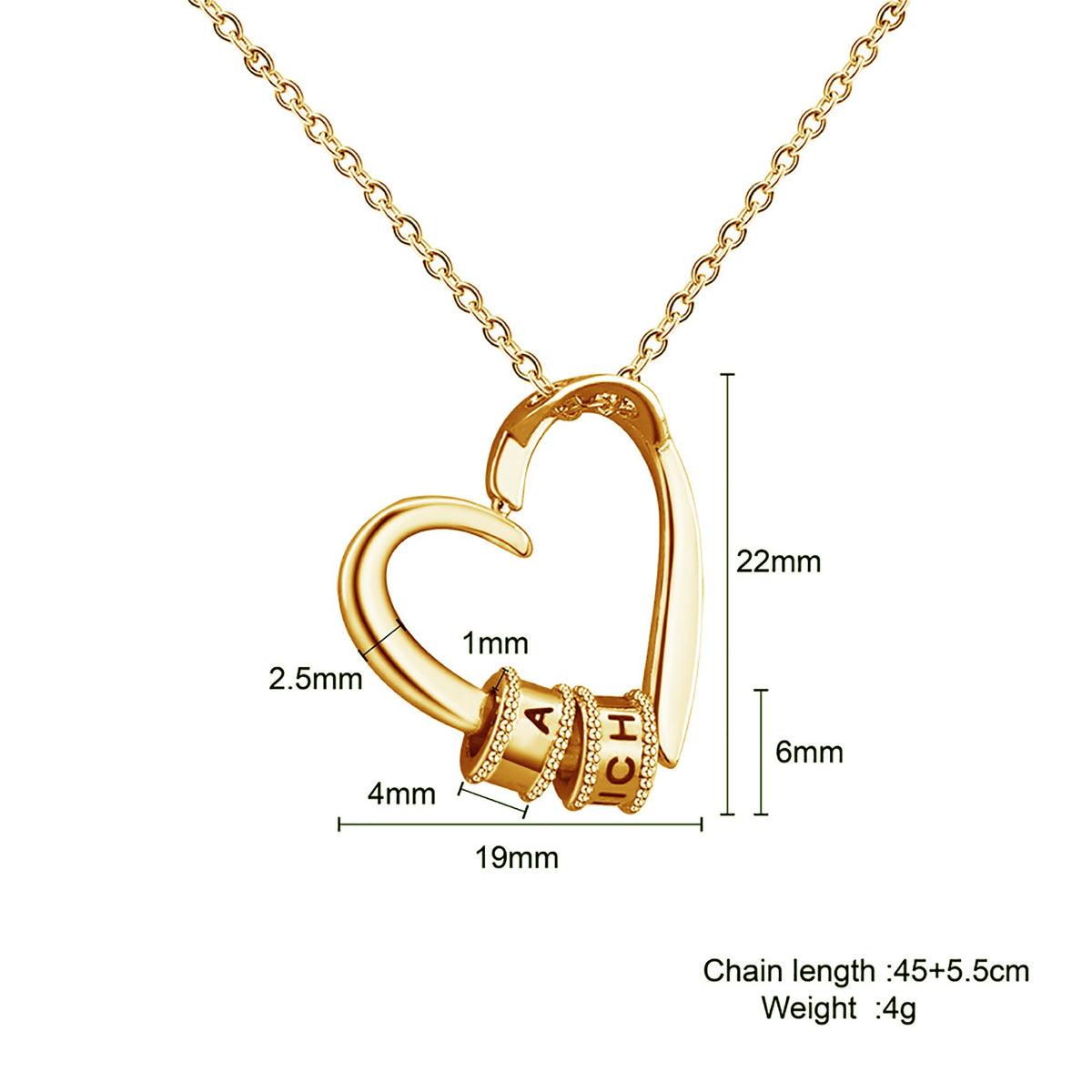 Personalisierter herzförmiger Charming Gifts Pendant Schmuck mit 1–3 Perlen eingraviertem Namen