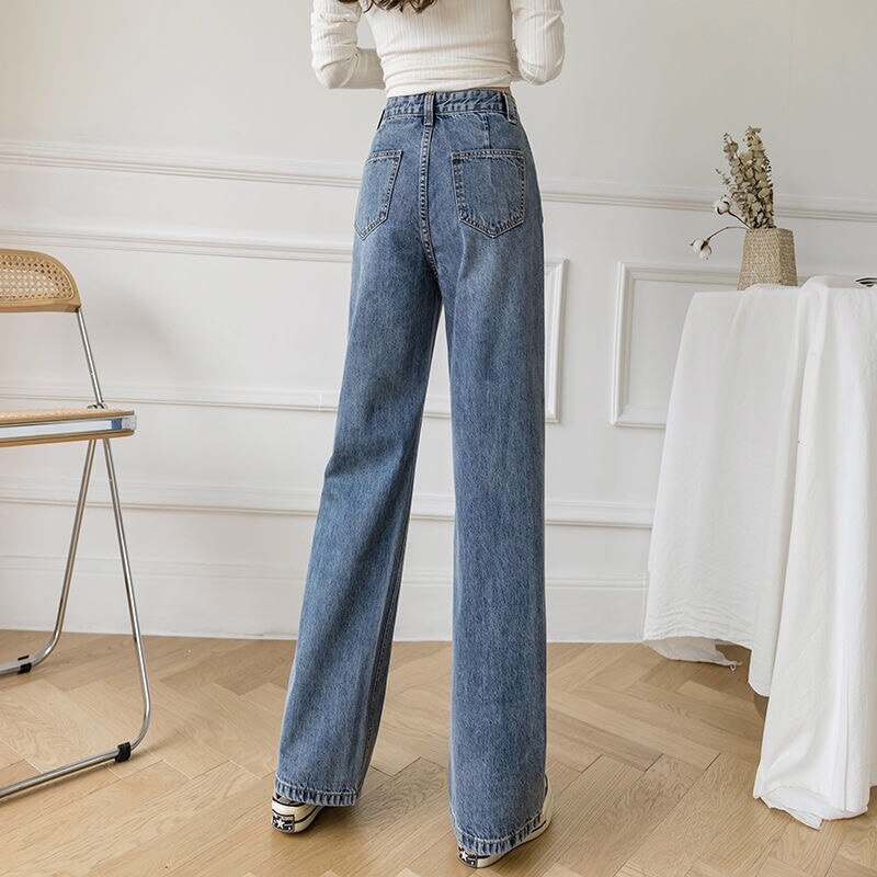 Women's Loose Straight Denim Trousers Female High Waist Wide Leg Pants high street