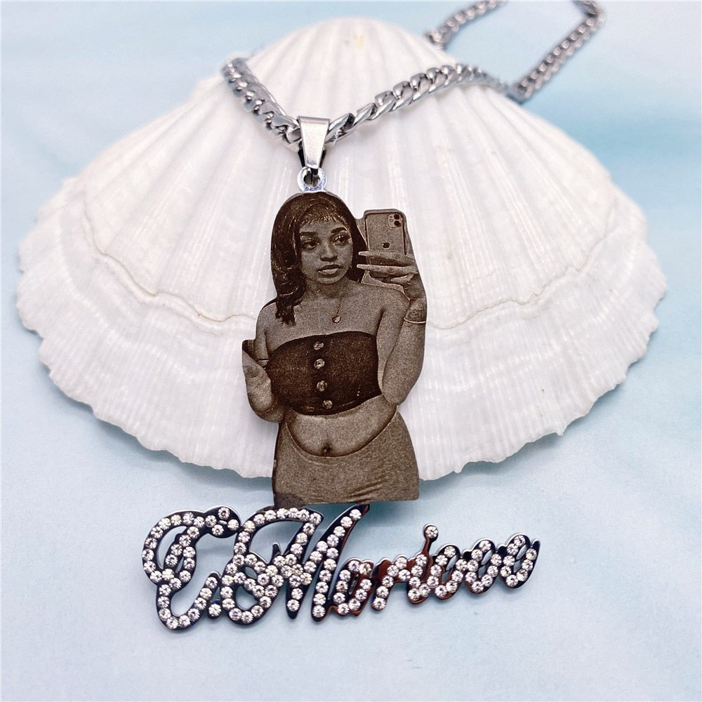 Immagine personalizzata con collana di diamanti Collana con ciondolo con targhetta personalizzata