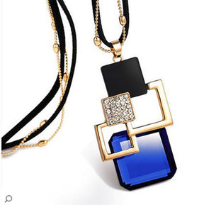 Lange Halsketten und Anhänger für Damen Collier Femme Geometric Fashion Crystal Jewelry