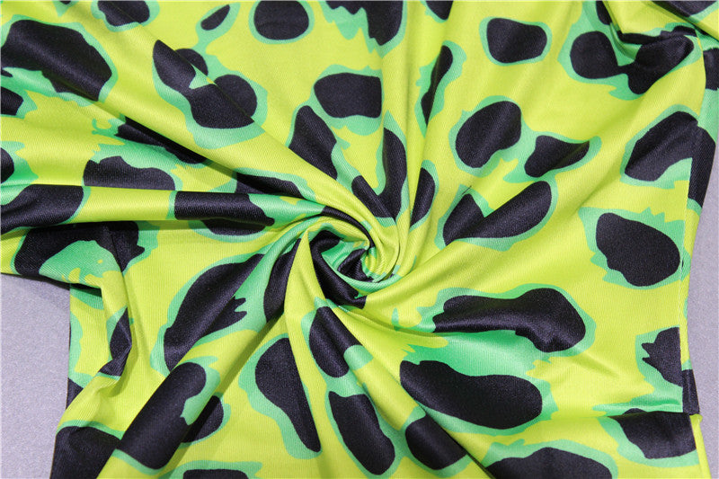 Women Long Sleeve Leopard Skin Prinetd Bodysuit Sexy Neon Green Streetwear Jumpsuit