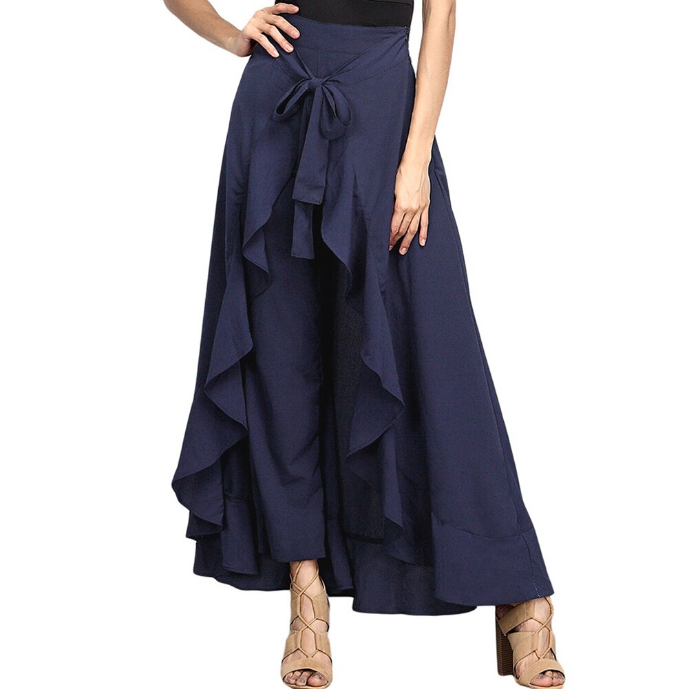 Women Pants Causal Ruffle Drawstring TrouserHigh Waist  Loose Dancing Outfits Palazzo Skirt