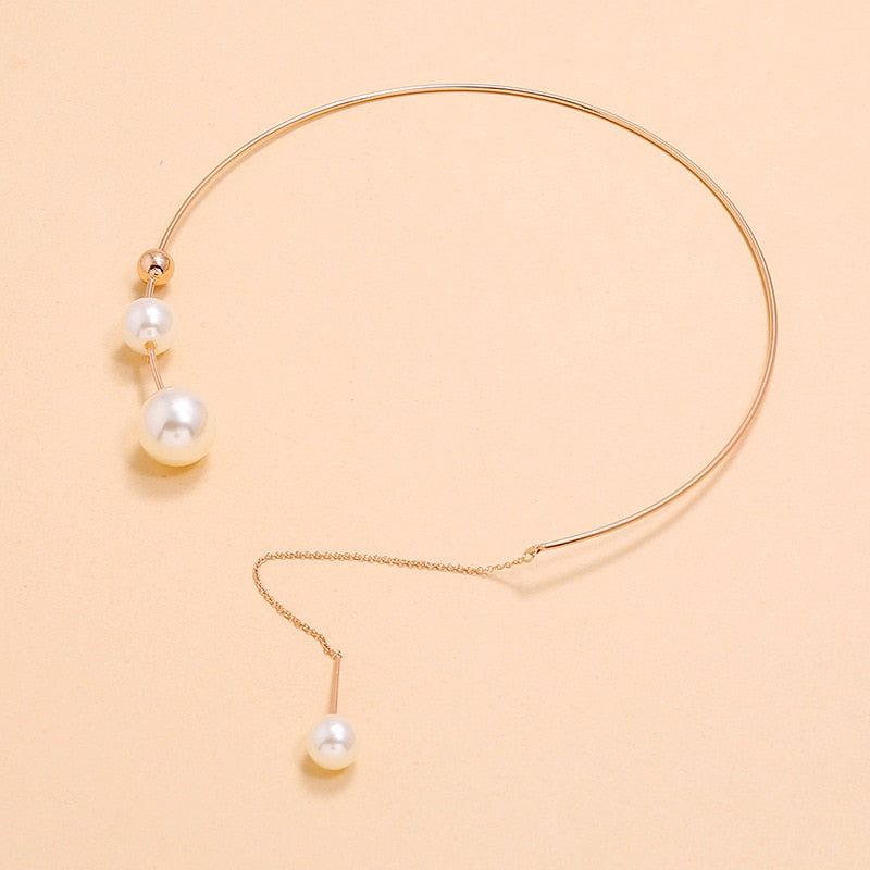 Big White Imitation Pearl Choker Necklace  Clavicle Chain Fashion Necklace