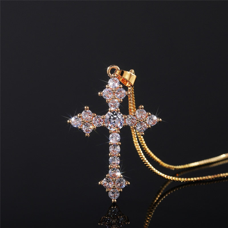 Cross Necklace Fashion White/Rose Red/Green Blue for Women Shiny Stylish Party Accessories