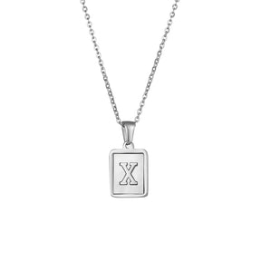 18K Golden Chain Necklaces Male Square Natural Shell Initial Letters Pendant Stainless Steel Jewelry