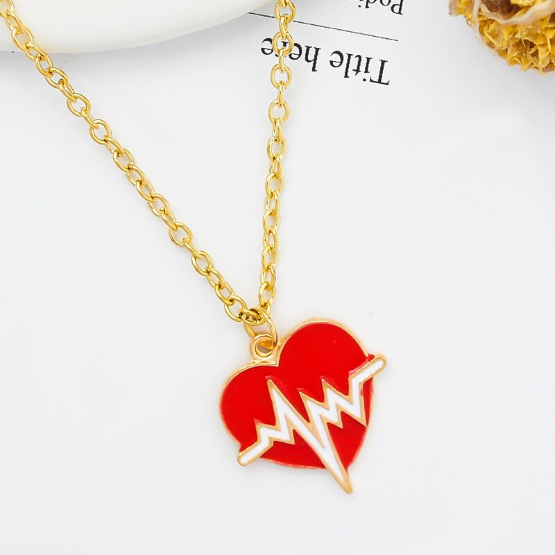 Red Heart Necklace Black/White Color Heartbeat Wave Heart Pendant Necklace