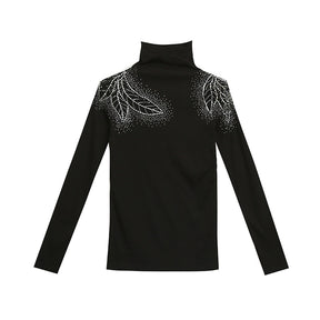 Women's Tops Shirt Casual Turtleneck Long Sleeve Hollow Out Hot Drilling Mesh T-Shirt