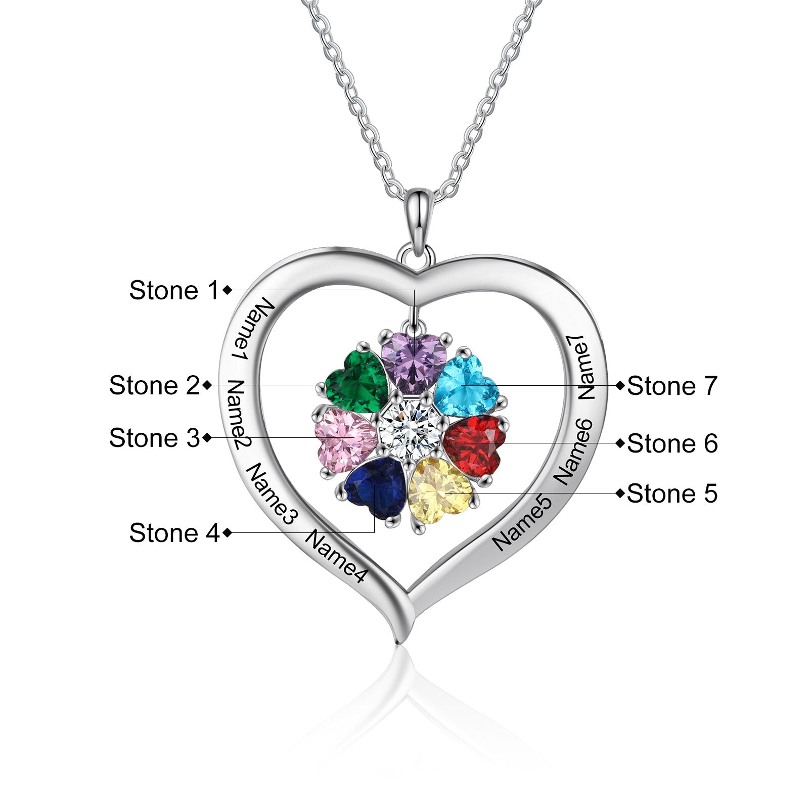 Personalized Heart Name Necklace with 1-8 Engraving Birthstone Pendant