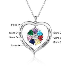 Personalized Heart Name Necklace with 1-8 Engraving Birthstone Pendant