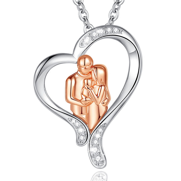 925 SilverI Mom Dad Baby Rose Gold Pendant Family Embraces Pure CZ Necklace Women Fashion Jewelry Mom Birthday Day Gift