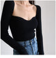 Magliette lavorate a maglia con scollo quadrato vintage francese da donna T-shirt pullover a maniche lunghe skinny da donna