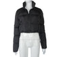 Faux PU Leather Y2K Bubble Puffer Winter Warm Jacket Women Long Sleeve Coats