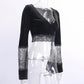 Ins Goth Sexy Women Gothic Crop Top Flare Long Sleeve Lace Hollow Out Black  V-neck T-shirt