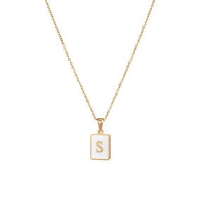 18K Golden Chain Necklaces Male Square Natural Shell Initial Letters Pendant Stainless Steel Jewelry