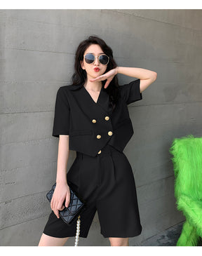 Fashion Office Short Sets Women Korean Loose Two Piece Suits Summer Thin