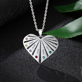 Personalized 6 Birthstones Necklaces for Women Custom Name Heart Stainless Steel Pendant