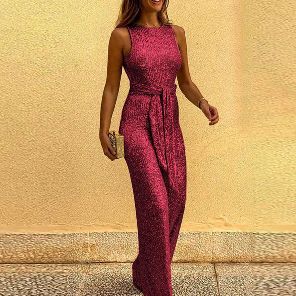 Women Sleeveless Sequin Glitter Shiny Jumpsuit Trousers Sexy Slim Fit Backless Romper