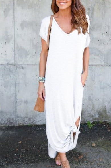 Plus Size 5XL Sexy Women Dress Summer 2022 Solid Casual Short Sleeve Maxi Dresses