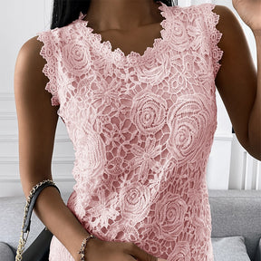 Summer Fashion Ladies Lace Jacquard Sleeveless Casual Women  T-Shirt Floral Vest camisole Halter top