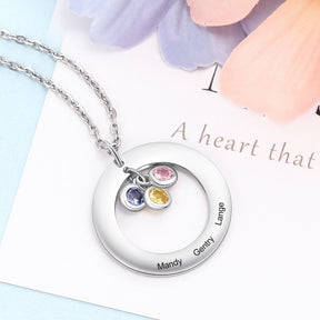 Circle Necklace with 1-3 Birthstones Custom Round Pendant Name Necklace