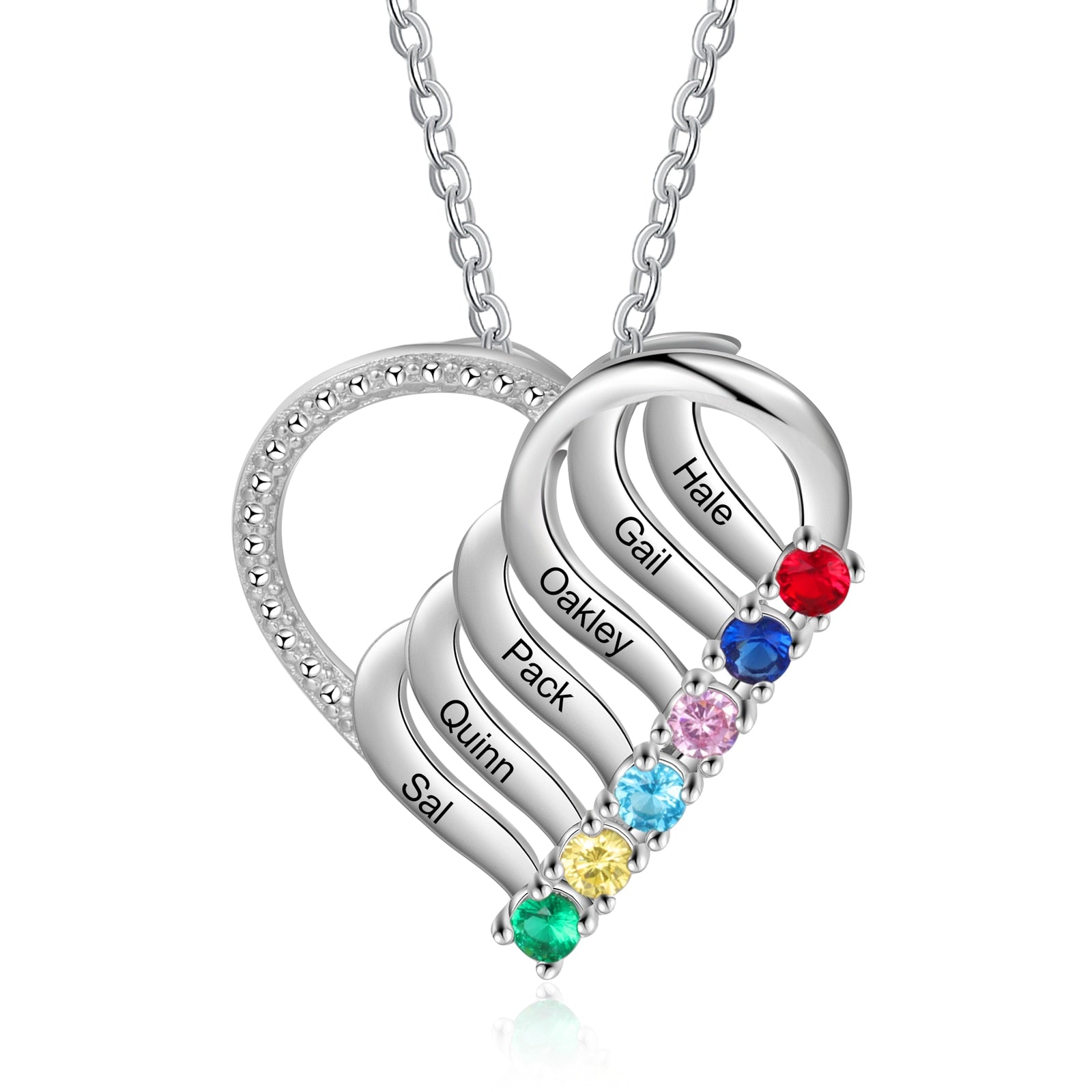 Collana personalizzata con ciondolo a cuore familiare con collana con nome di 2-6 pietre portafortuna