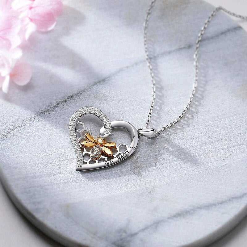 Heart 18K Gold Plated Honeycomb Bee Necklace  Beehive Animal Pendant