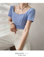 French Clavicle Square Collar Tops Women High Waist Croped Top Short Sleeve T-shirt Female