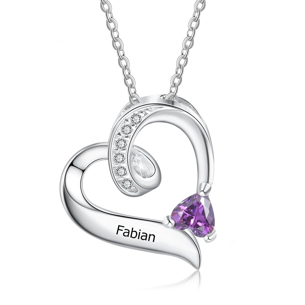 Personalizzato Birthstone Personalizzato Incidere Nome Collana Ciondoli Cuore