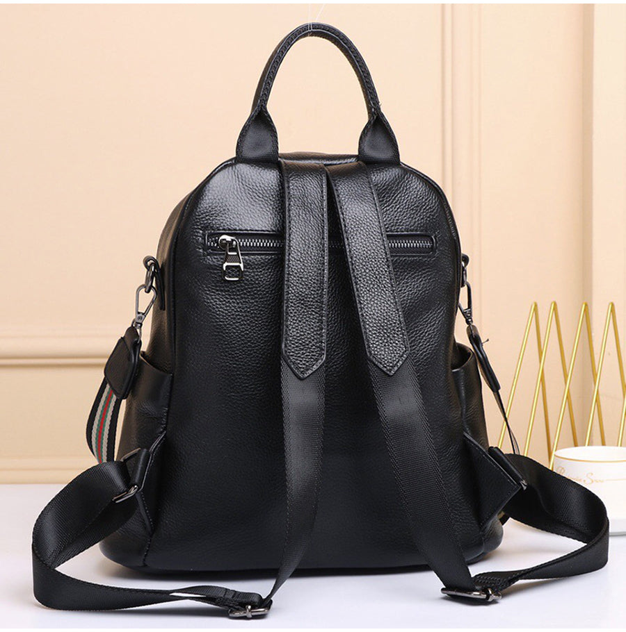 Genuine Real Cowhide Leather Backpack High Quality Women's Bag Durable Dirty Student School Bag