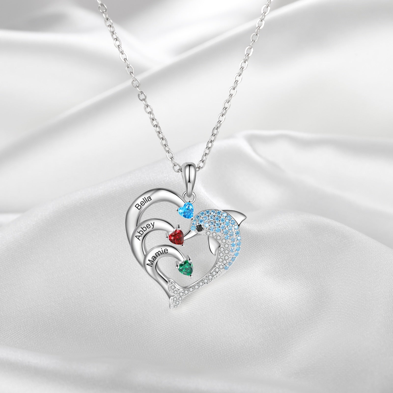 Delicate Dolphin 2-8 Name Necklace Customized Heart Pendant