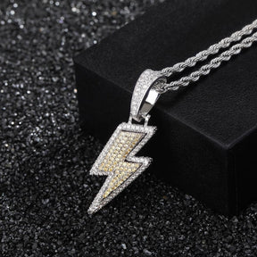 Iced Out Bling Lightning Pendants With Tennis Chain Copper Material Men's Hip Hop Jewelry Gift