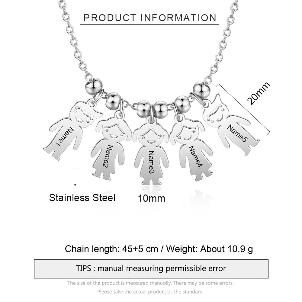 Personalisierte gravierte Namenskette mit Jungen-Mädchen-Anhängern