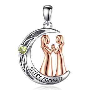 925 Sterling Silber Sister Forever Rose Gold Halskette Mond Stil Gelb CZ Anhänger Modeschmuck für Frauen Mädchen