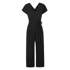 Summer 2022 Streetwear V-neck Jumpsuit Beach Elegant Party One Piece Black Rompers