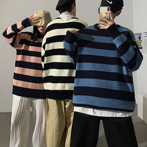 Autumn Winter Knitted Striped Sweater Casual Oversized Pullovers Sweaters