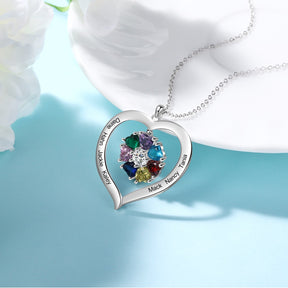 Personalized Heart Name Necklace with 1-8 Engraving Birthstone Pendant