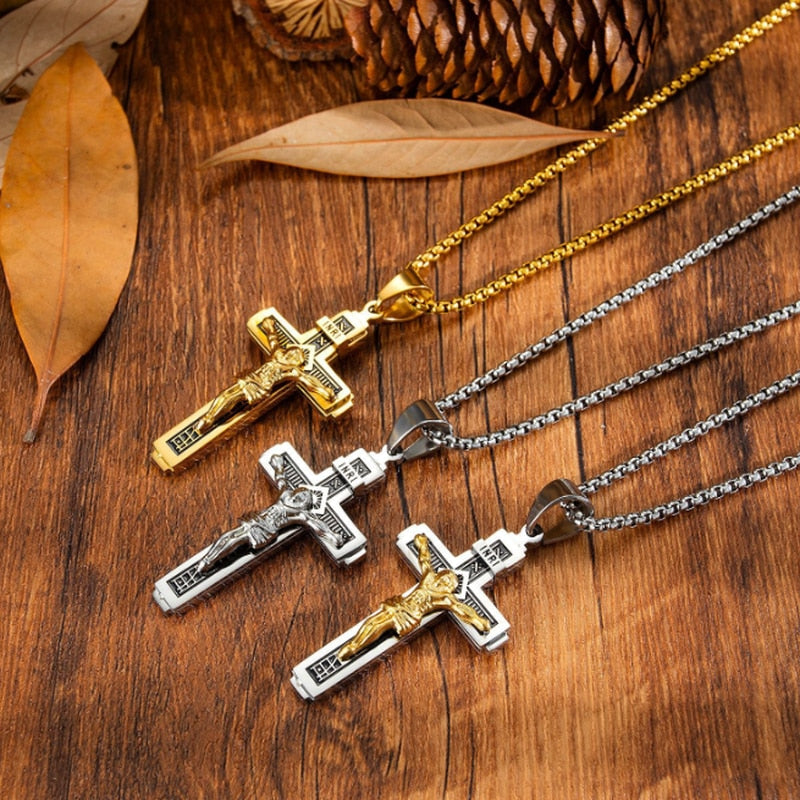 Personality Creative Jesus Cross Amulet Pendant Rock Casual Gift Catholic Christian Necklace