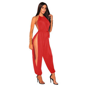 Women Hollow Out Jumpsuit Casual Sleeveless O-Neck Belt Jumpsuit Lace Up Slim Rompers