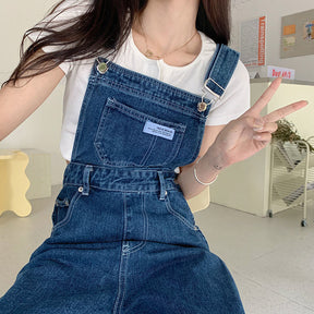 Denim Jumpsuit Women Baggy Jeans Jumpsuits High Waist Wide Leg Overalls Trousers