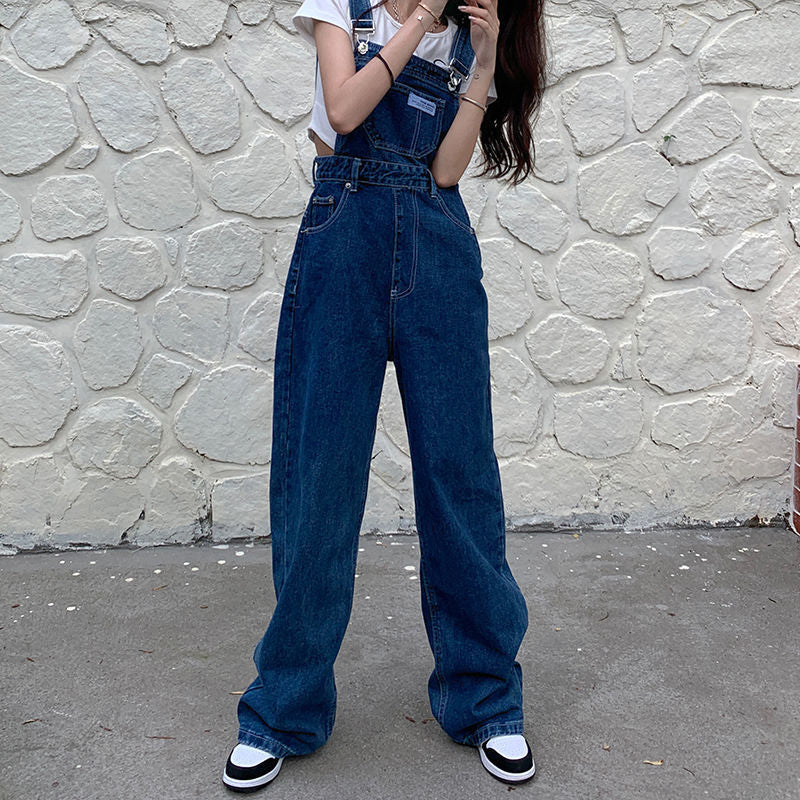 Denim Jumpsuit Women Baggy Jeans Jumpsuits High Waist Wide Leg Overalls Trousers