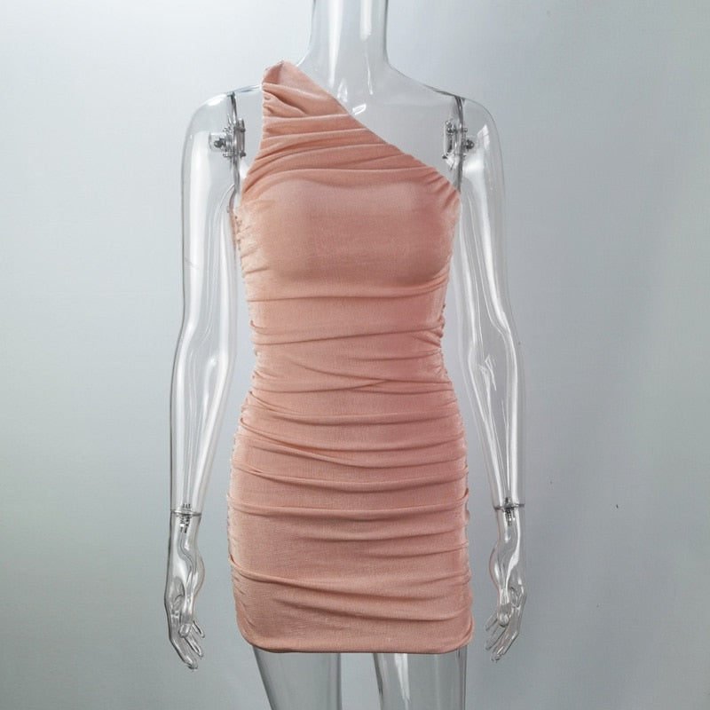 Elegante One-Shoulder-Partykleider für Frauen, ärmelloses, gerafftes, figurbetontes Kleid, sexy Mini-Sommerkleid