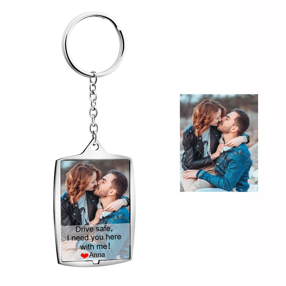 Stainless Steel Car Keyring Personalised Photo With Text Memory Gifts