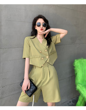 Fashion Office Short Sets Women Korean Loose Two Piece Suits Summer Thin