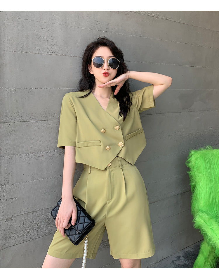 Fashion Office Short Sets Women Korean Loose Two Piece Suits Summer Thin