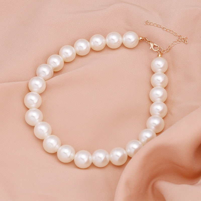 Big White Imitation Pearl Beads Choker Clavicle Chain Necklace For Women Wedding Jewelry