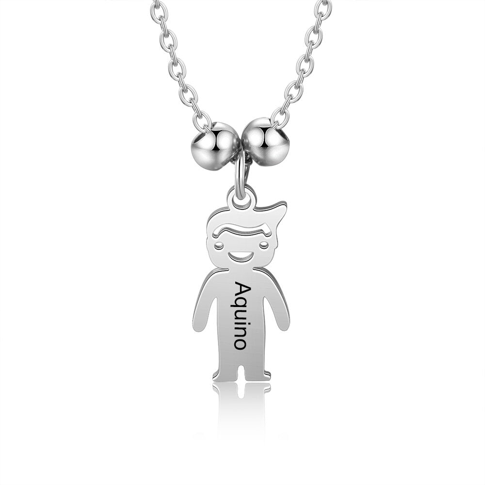 Personalized Engraved Name Necklace with Boy Girl Charms