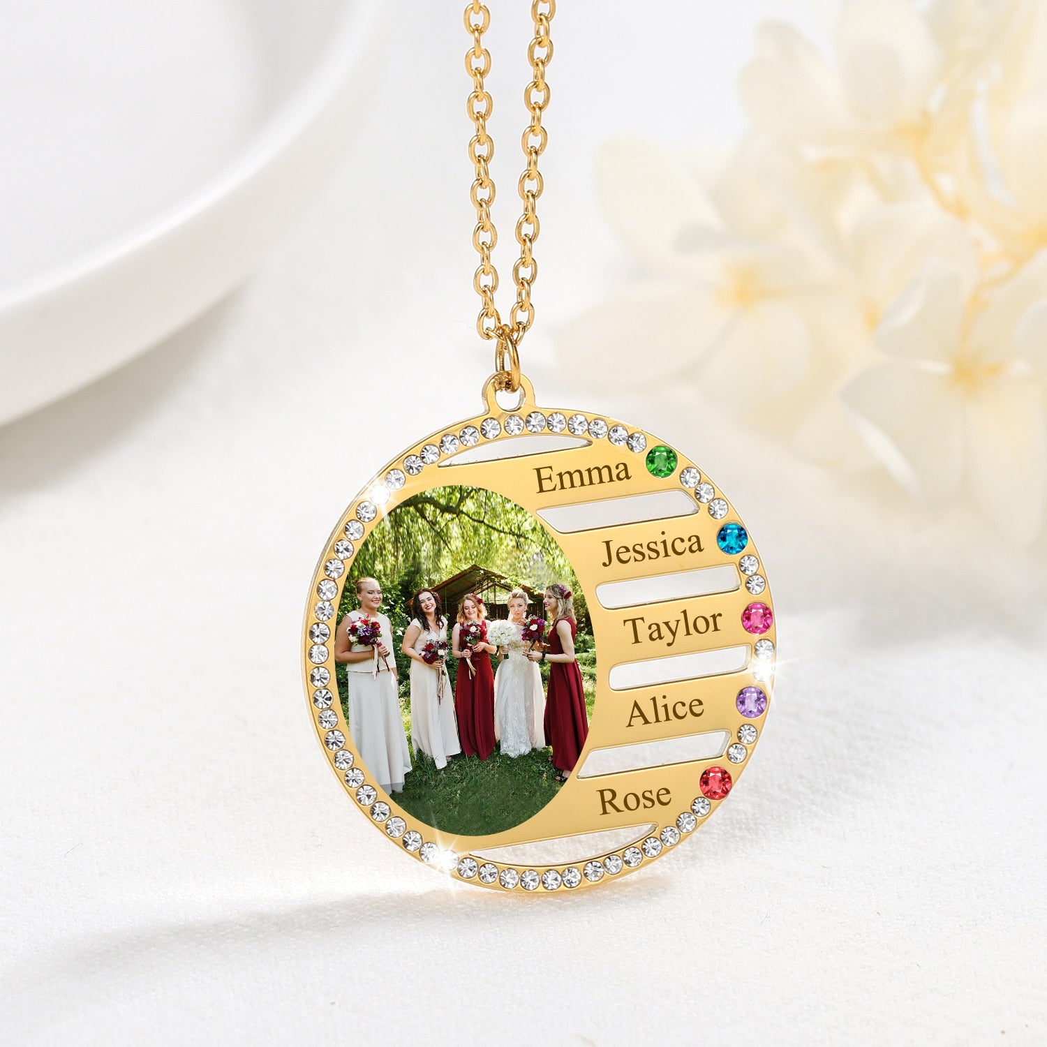 Personalized Name Necklace For Family Gift Birthstone Crystal Pendan