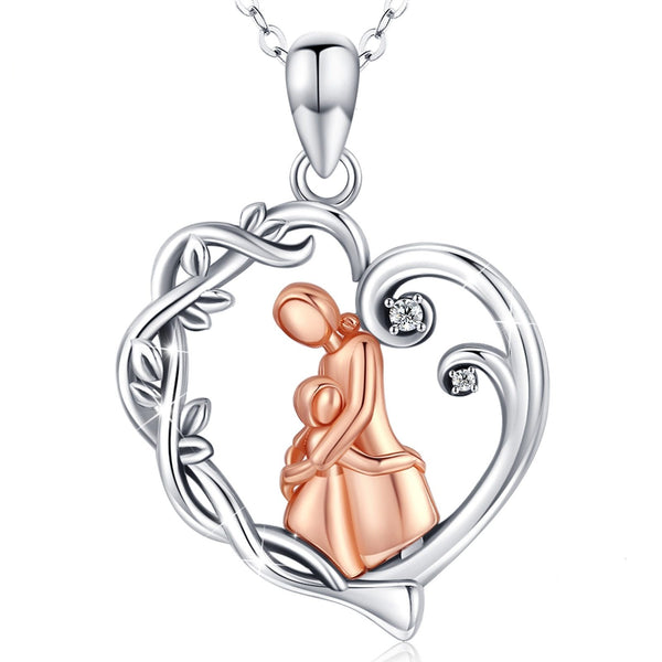 Nuovo argento sterling 925 Mamma e bambino abbracciano un ciondolo a forma di cuore in oro rosa Collane per mamma Regali di compleanno per bambini Fine Jewelr