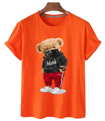 100% Cotton Sports Mask Bear Print Short-sleeved T-shirt Female Half-sleeved Casual Oversized T-shirt